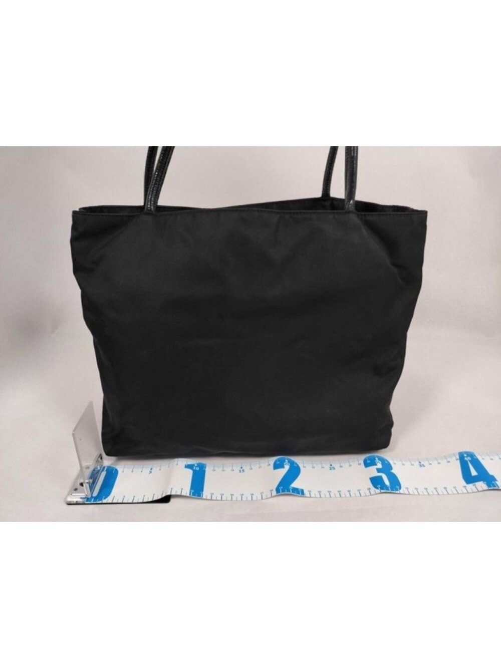 Prada Tote Triangle Logo Black Nylon Enamel Gold - Picture 2 of 10